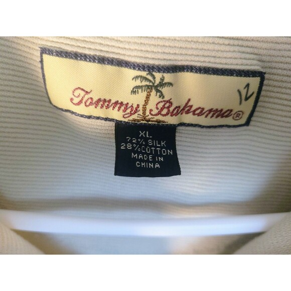 Tommy Bahama Men Long Sleeve Polo Shirt XL Cream/Beige Silk Cotton Resort Ribbed - Picture 3 of 9